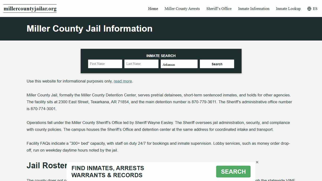 Miller County, AR Jail Roster, Inmate Info